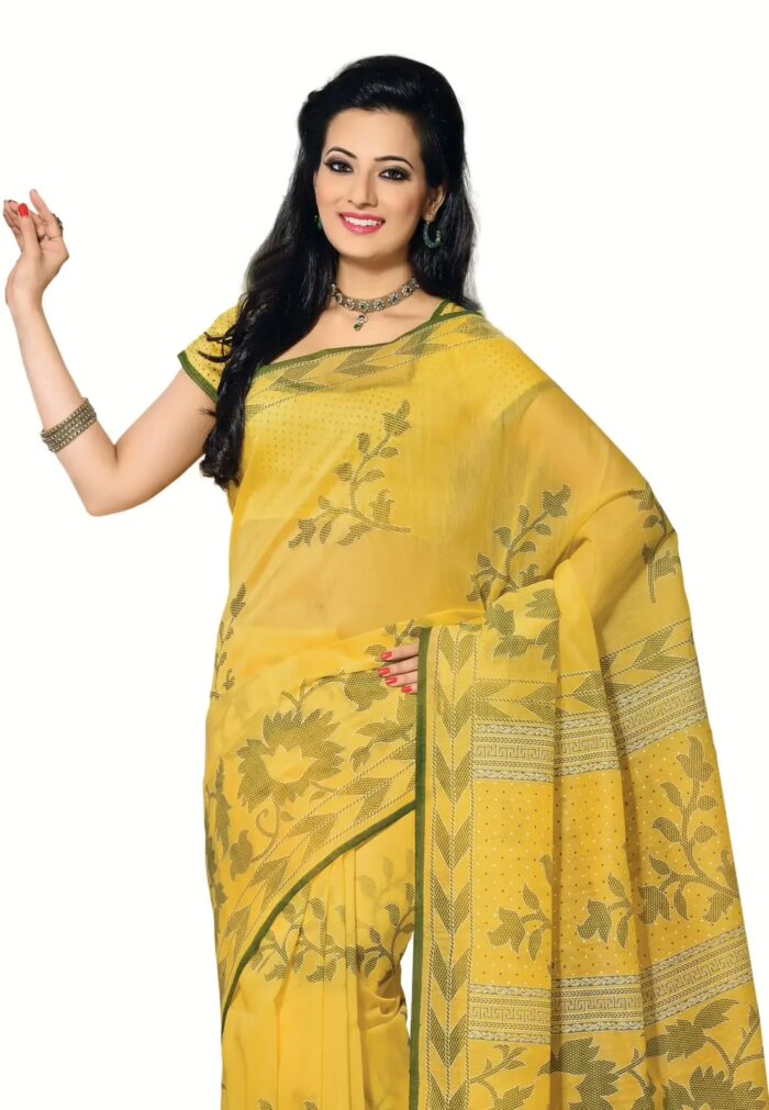 Cotton Bazaar Yellow Cotton Printed Saree