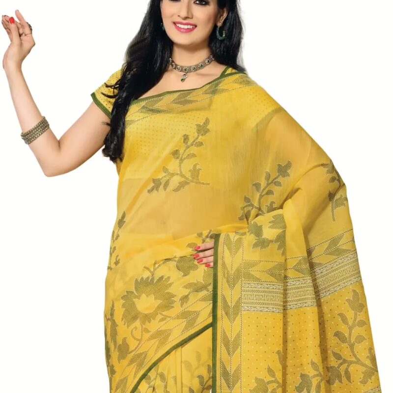 Cotton Bazaar Yellow Cotton Printed Saree
