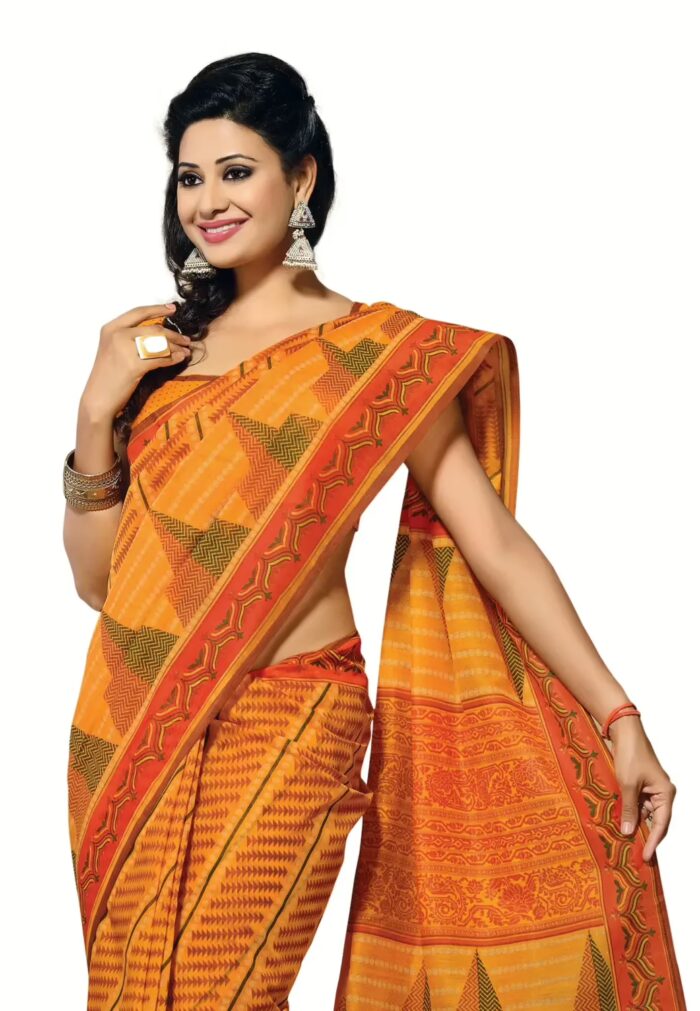Cotton Bazaar Orange Cotton Printed Saree