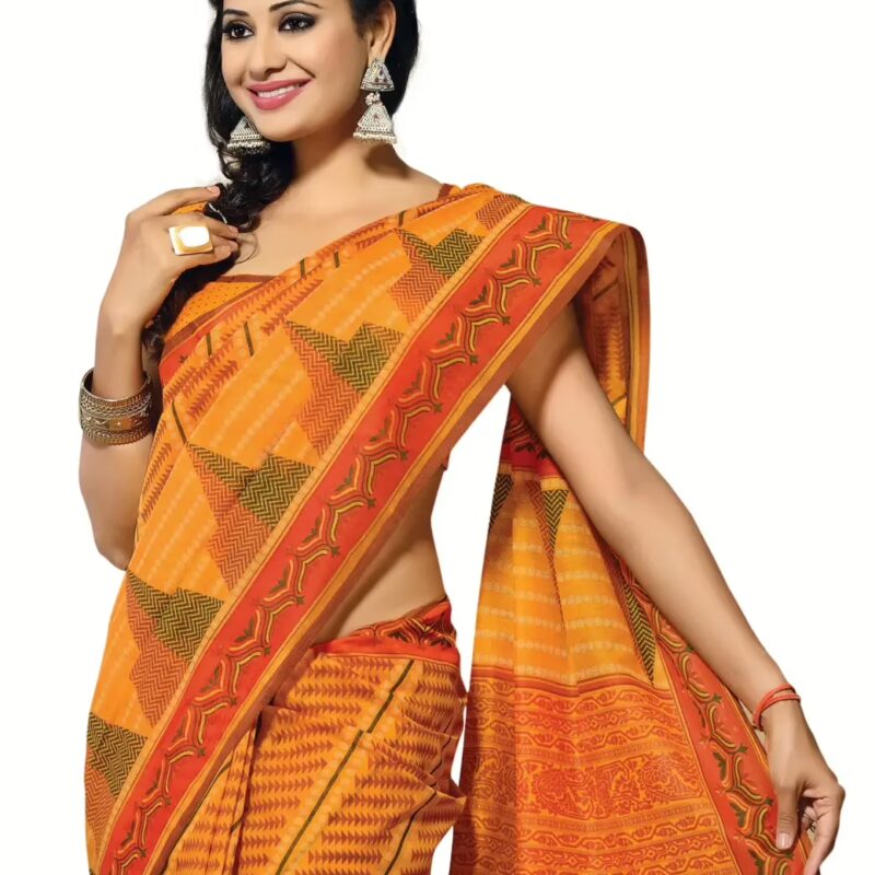 Cotton Bazaar Orange Cotton Printed Saree