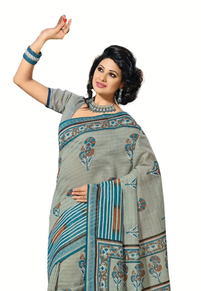 Cotton Bazaar Grey Cotton Printed Saree