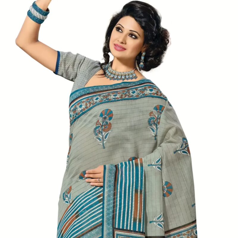 Cotton Bazaar Grey Cotton Printed Saree