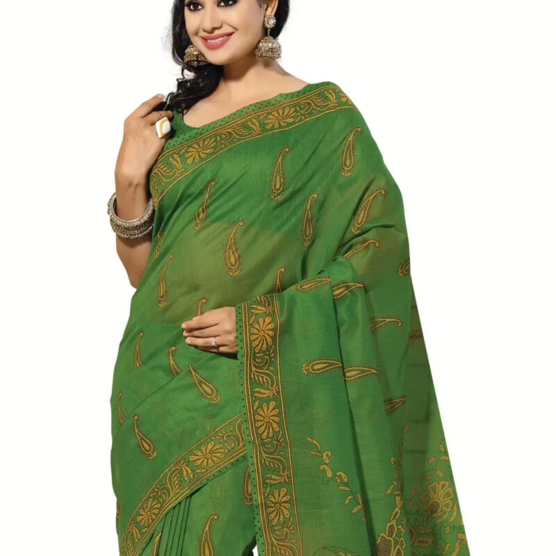 Cotton Bazaar Green Cotton Print Saree