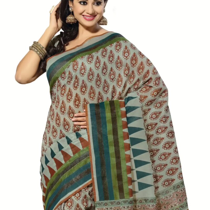 Cotton Bazaar Grey Cotton Print Saree
