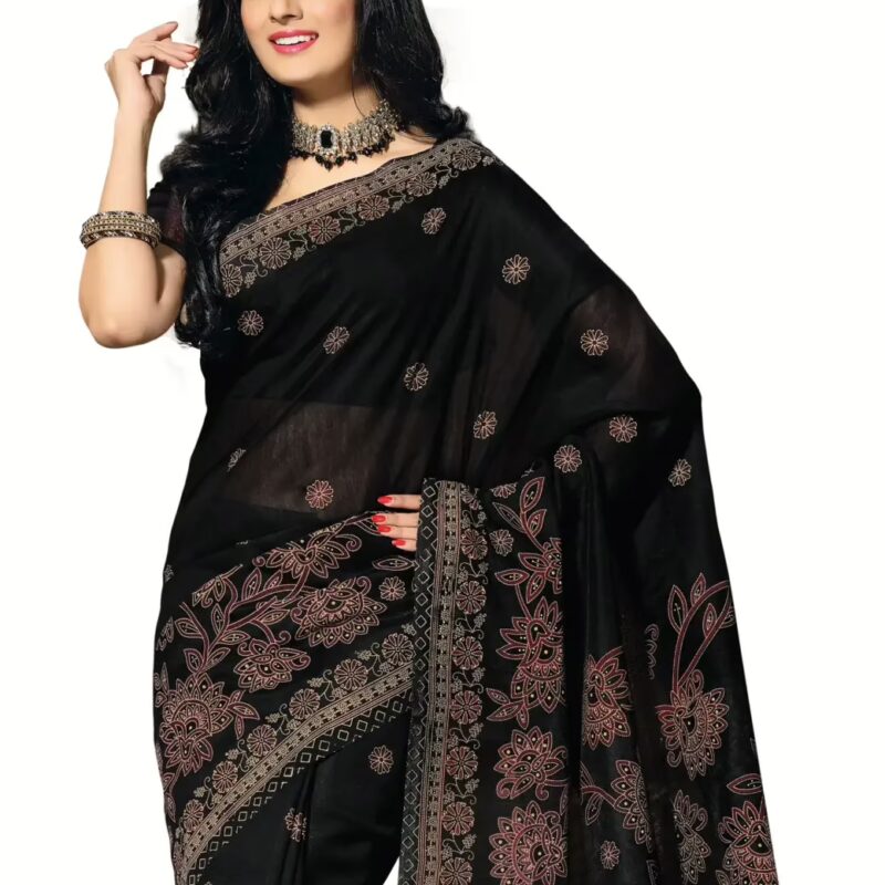 Cotton Bazaar Black Cotton Printed Saree