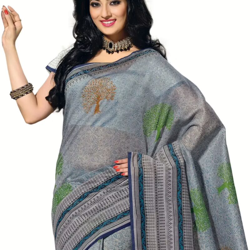 Cotton Bazaar Grey Printed Saree
