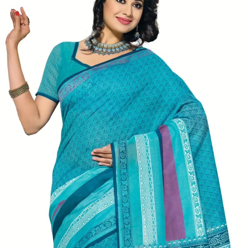 Cotton Bazaar Light Blue Cotton Printed Saree
