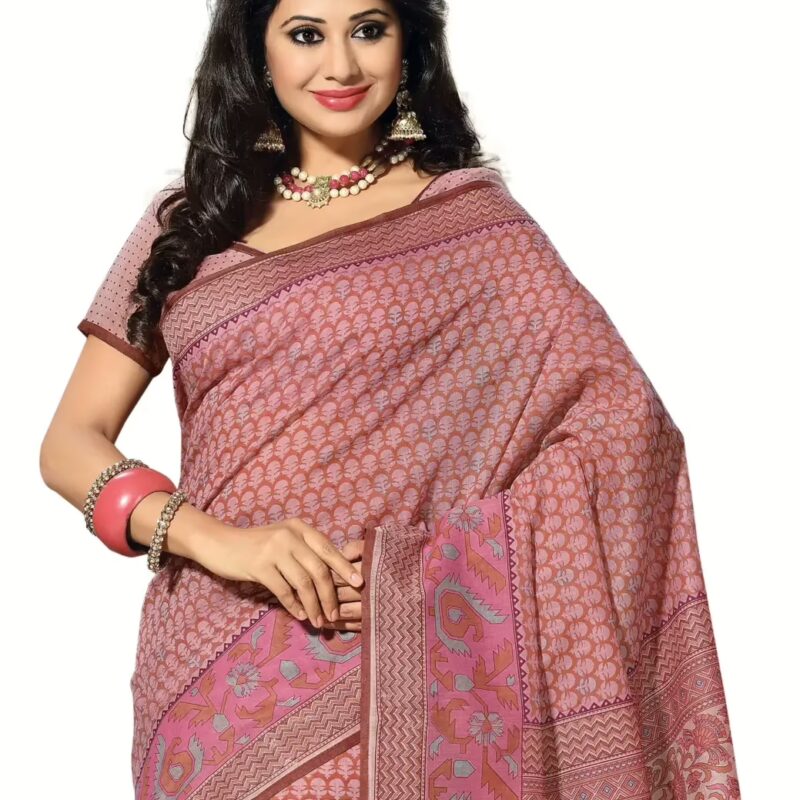 Cotton Bazaar Light Pink Cotton Print Saree