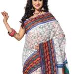 Cotton Bazaar White Cotton Printed Saree-1