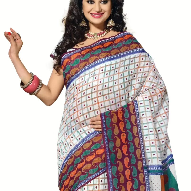 Cotton Bazaar White Cotton Printed Saree-1