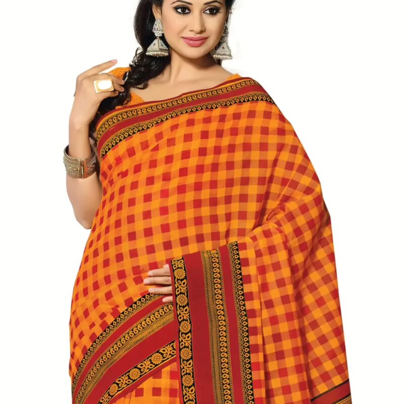Cotton Bazaar Orange Cotton Print Saree