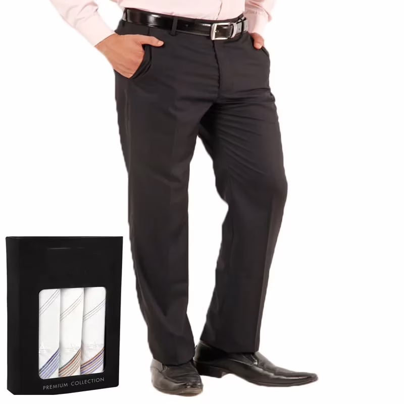 Raymond-Z Black MerinoTrouser Fabric Free Handkerchief