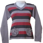 Red Black Grey Striped Full Sleeves Ribbed Front Pocket Pullover/Sweater