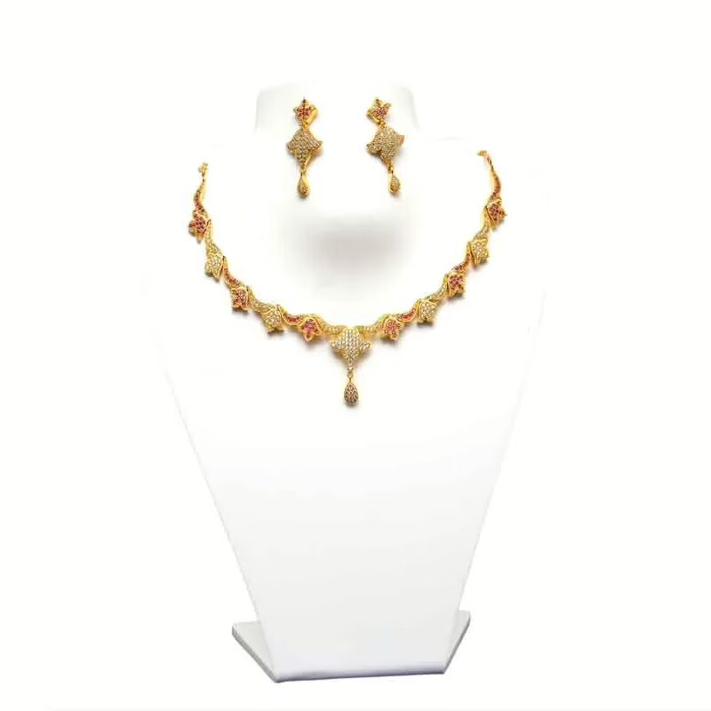 RK White & Pink Necklace Set With EarRings