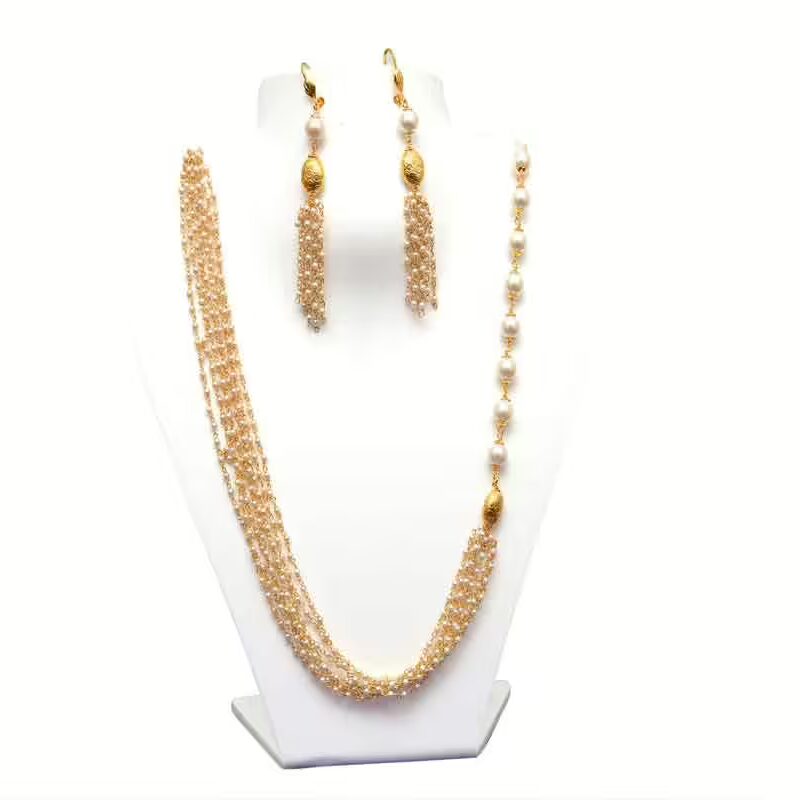 RK Gold & White Necklace Set With EarRings
