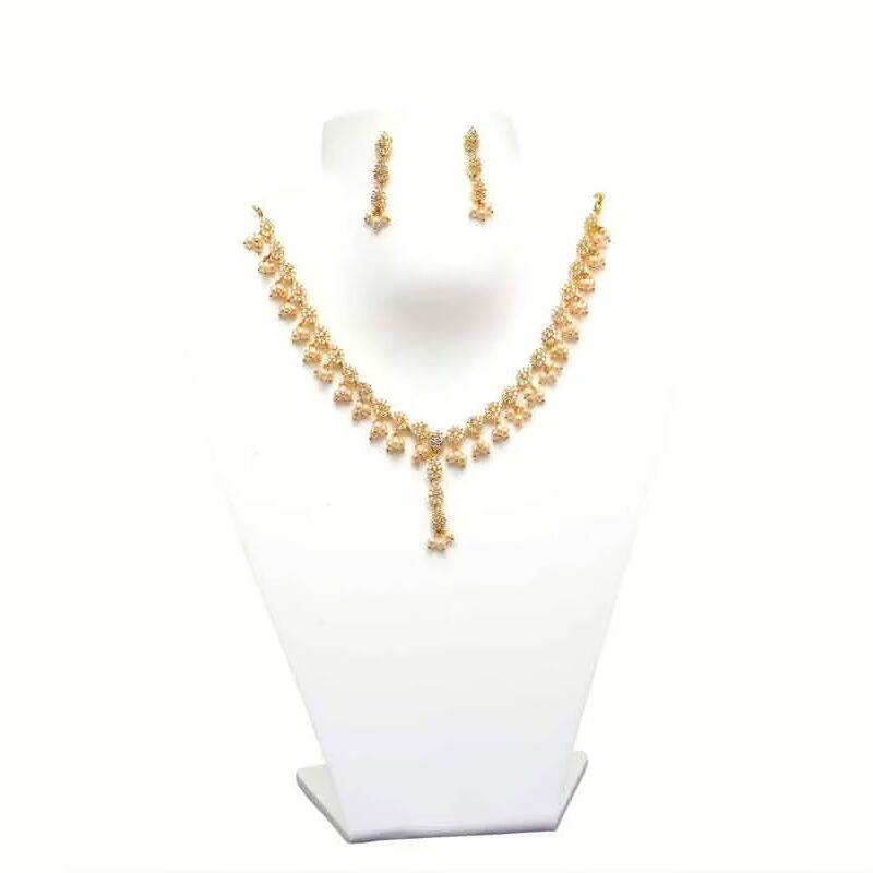 RK Gold & White Necklace Set With EarRings