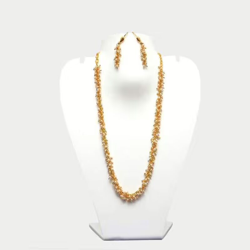 RK Gold & Multi Necklace Set With Ear Rings