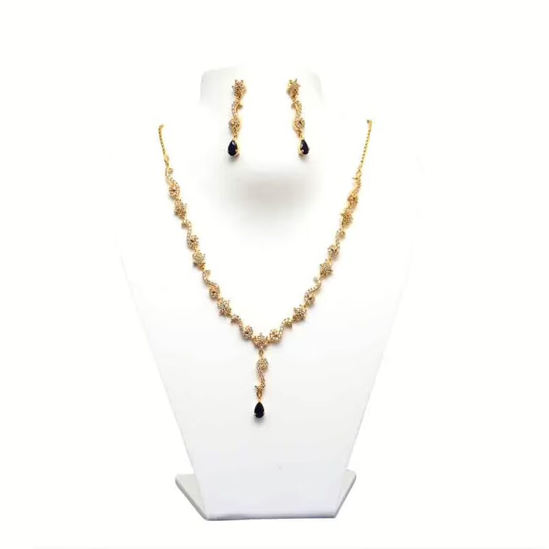 RK Gold & White Necklace Set With Ear Rings