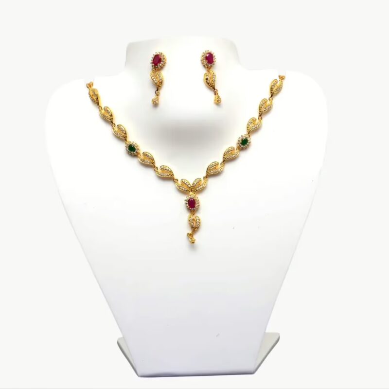 RK Gold & Multi Necklace Set With Ear Rings
