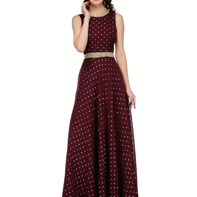 Raas Prêt Sensuous Gold Polka Shiffon Flared Gown Dress