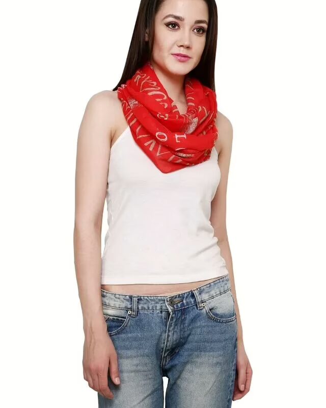 Red Love Infinity Loop Printed Scarf for women