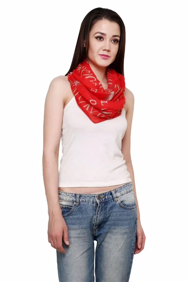 Red Love Infinity Loop Printed Scarf for women