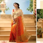 Sakshi Orange & White Color Crepe Silk Saree