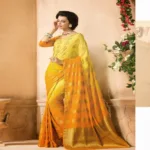 Sakshi Golden & Yellow Color Crepe Silk Saree
