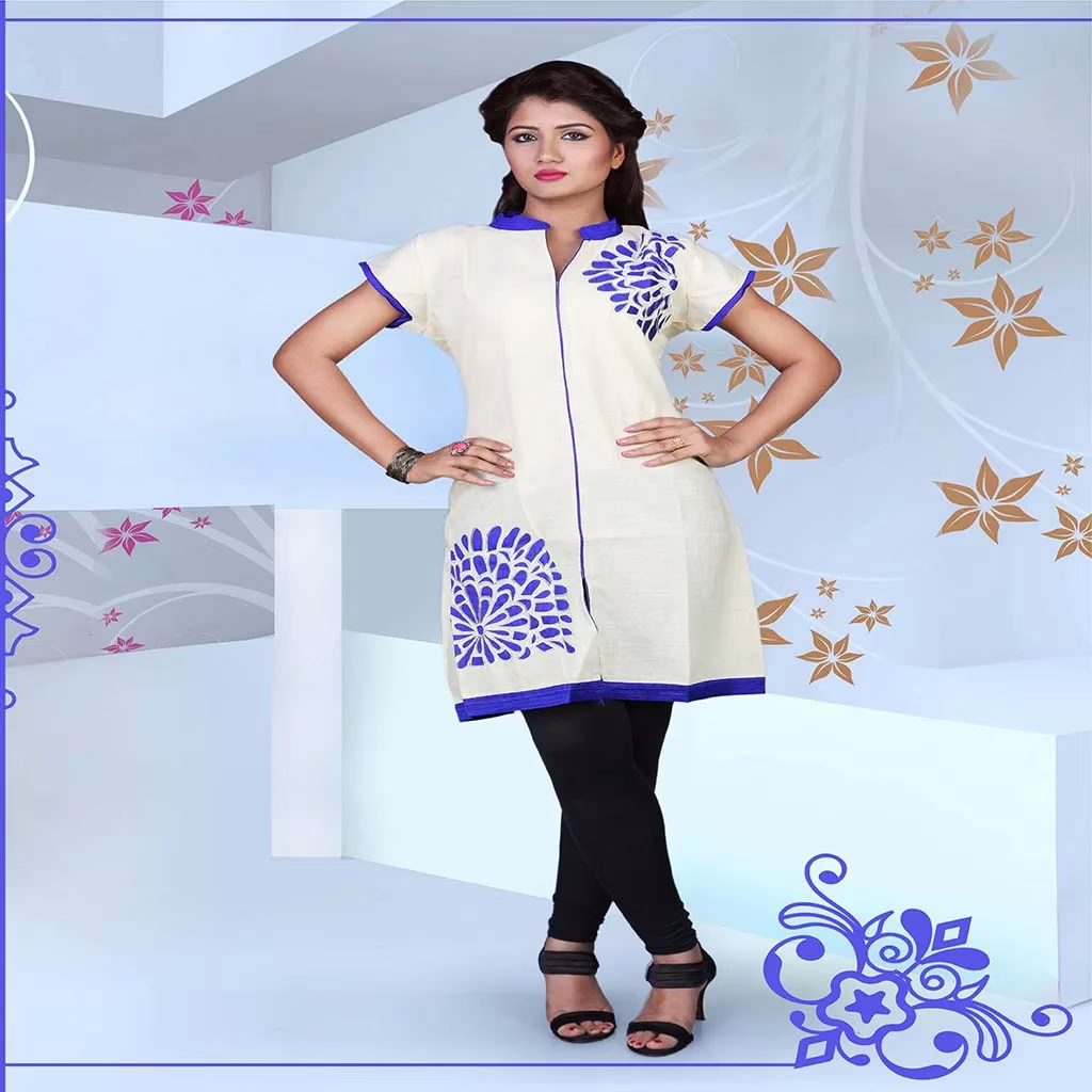 Pazaar Cream Yellow Embroidered Festival Kurti