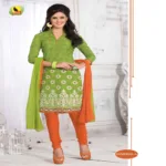 Sameera-A Cotton Orange & Red Color Unstitched Suit