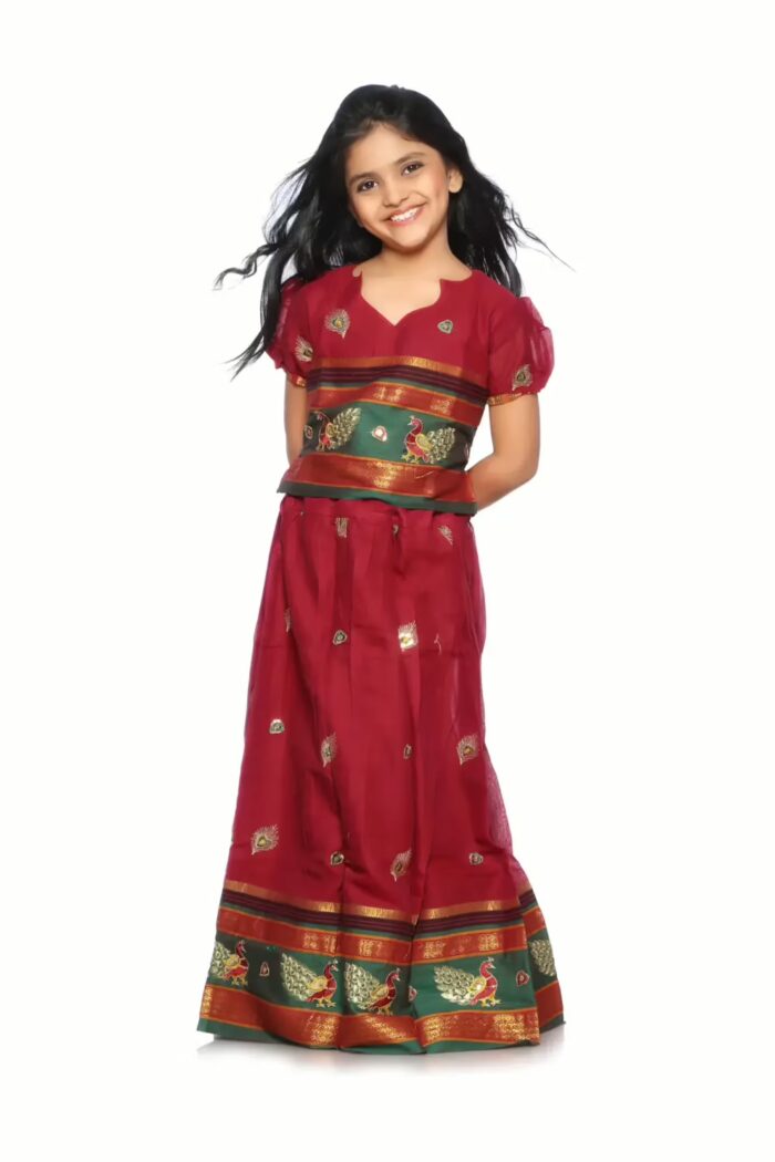Bhartiya Paridhan -Art Silk Pre Stitched Embroidered Laced Red Saree(6month-9Years)