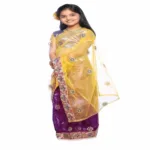 Bhartiya Paridhan -Net Pre Stitched Embroidered  Laced Magenta Yellow Saree(2-11 Years)