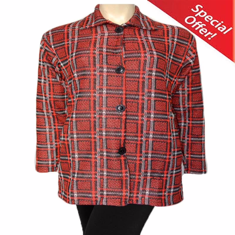 Peach Front Button Collared Check Woolen Coat With Warm Legging Special Offer