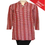 Trendy Red Vertical Floral Print Woolen Kurti With Warm Legging Special Offer