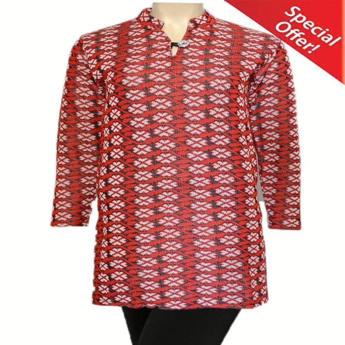 Trendy Red Vertical Floral Print Woolen Kurti With Warm Legging Special Offer