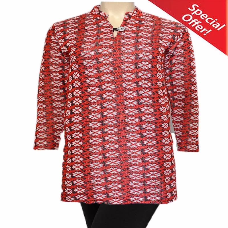 Trendy Red Vertical Floral Print Woolen Kurti With Warm Legging Special Offer