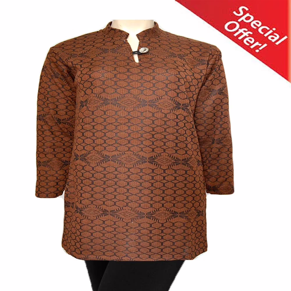 Full Sleeves Brown Criss Cross Woolen Kurti With Warm Legging Special Offer