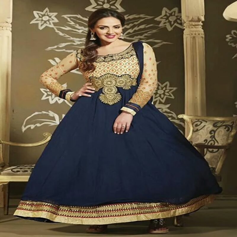 F3 Fashion Navy Blue With Brown Patch Anarkali Suit