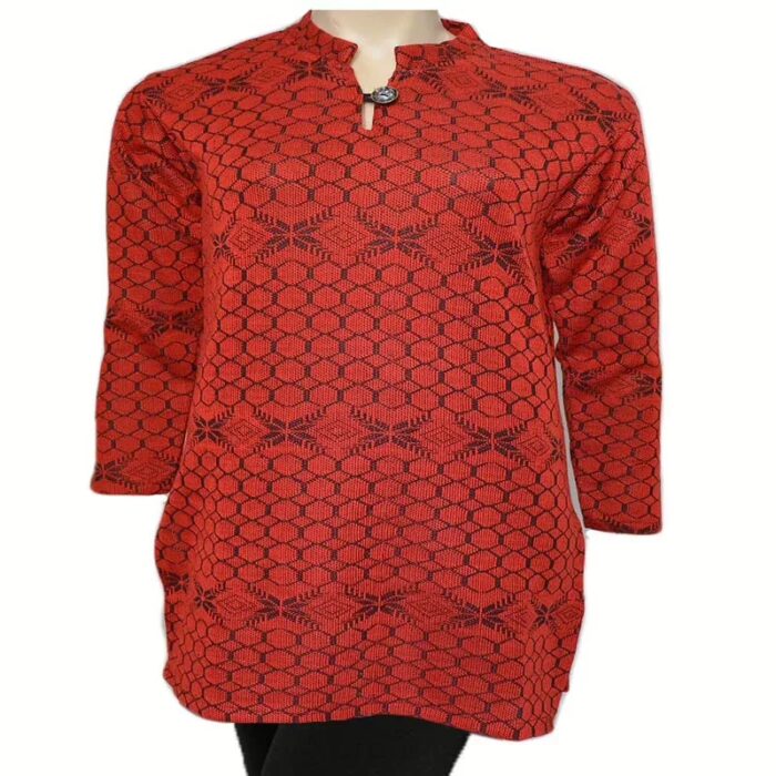 Red Long Sleeves Criss Cross Woolen Kurti