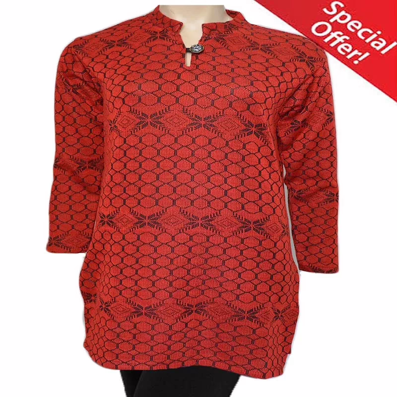 Red Long Sleeves Criss Cross Woolen Kurti With Warm Legging Special Offer