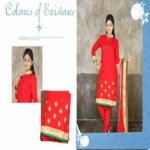 Pazaar Venetian Red Embroidered Festival Churidar Kameez Suit Set