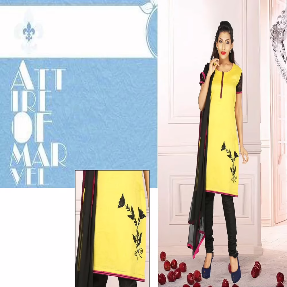 Pazaar Maize Yellow Embroidered Party Churidar Kameez Suit Set