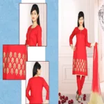 Pazaar Venetian Red Embroidered Party Churidar Kameez Suit Set