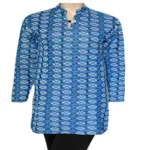 Blue Full Sleeves Flower Design Woolen Kurti