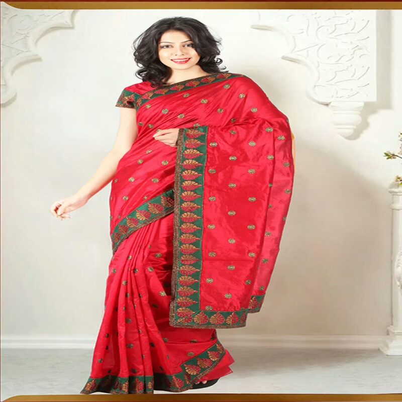 Pazaar Dulari Amaranth Red Embroidered Party Lehenga Style Saree