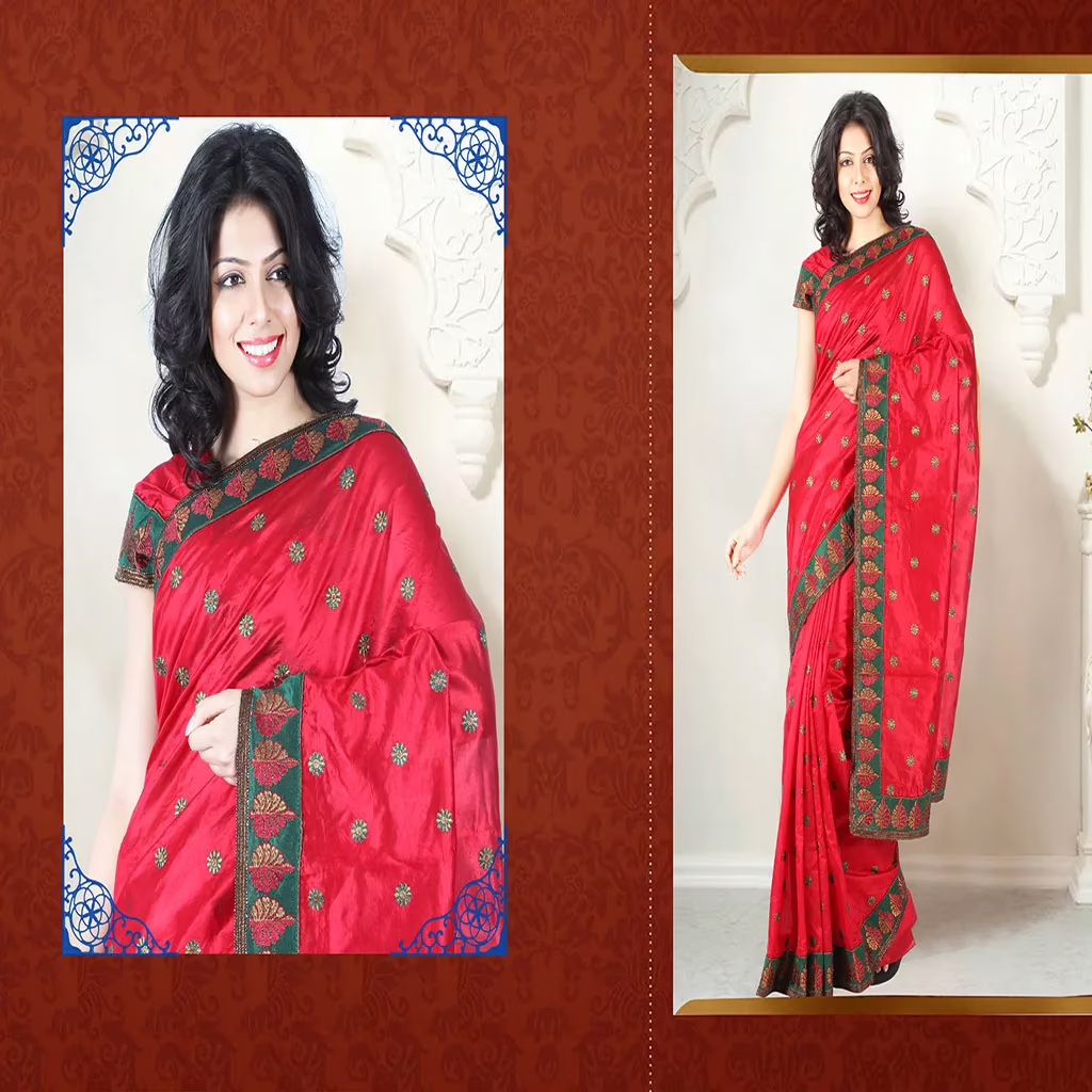 Pazaar Dulari Amaranth Red Embroidered Party Lehenga Style Saree - Image 2