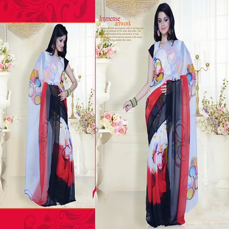 Pazaar Venetian Red & Black Printed Party Saree