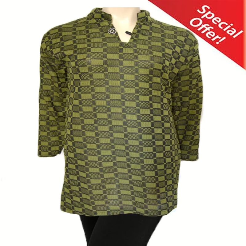Green Full Sleeves Black Square Design Woolen Kurti With Warm Legging Special Offer
