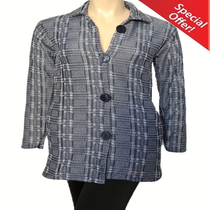 Grey Front Button Collared Check  Woolen Coat With Warm Legging Special Offer