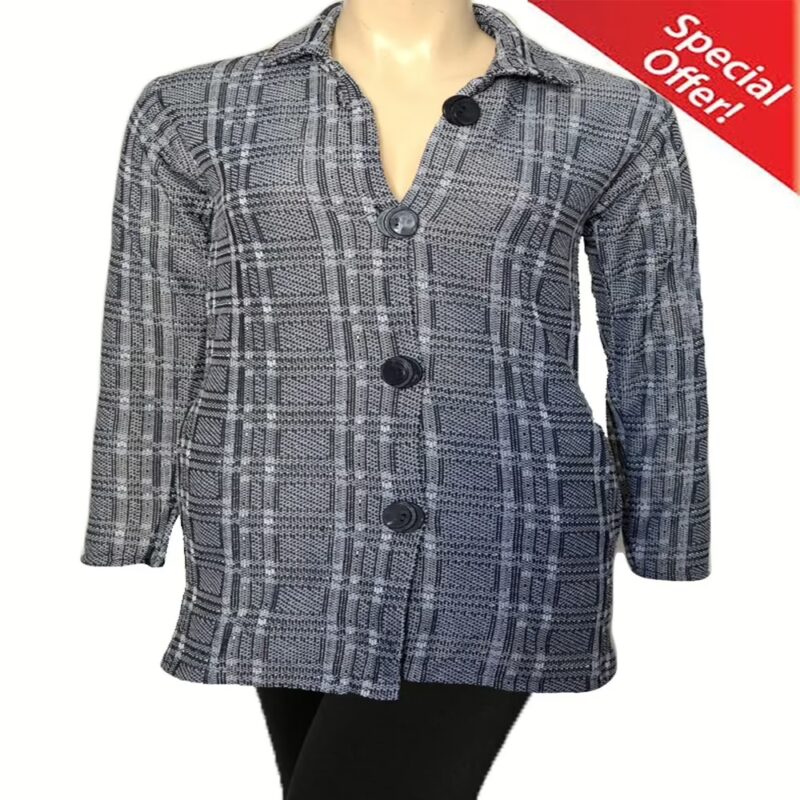 Grey Front Button Collared Check  Woolen Coat With Warm Legging Special Offer